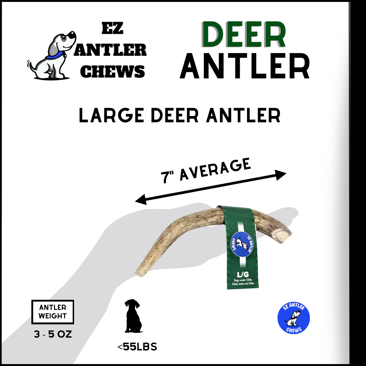 Large Deer Antler Chew (Under 55lb)
